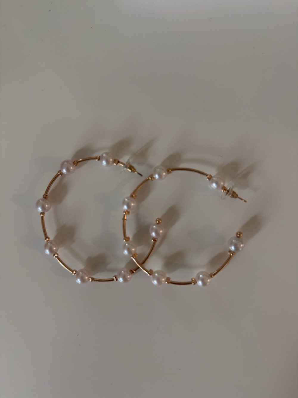 Gold Faux Pearl Beaded Hoop Earrings
